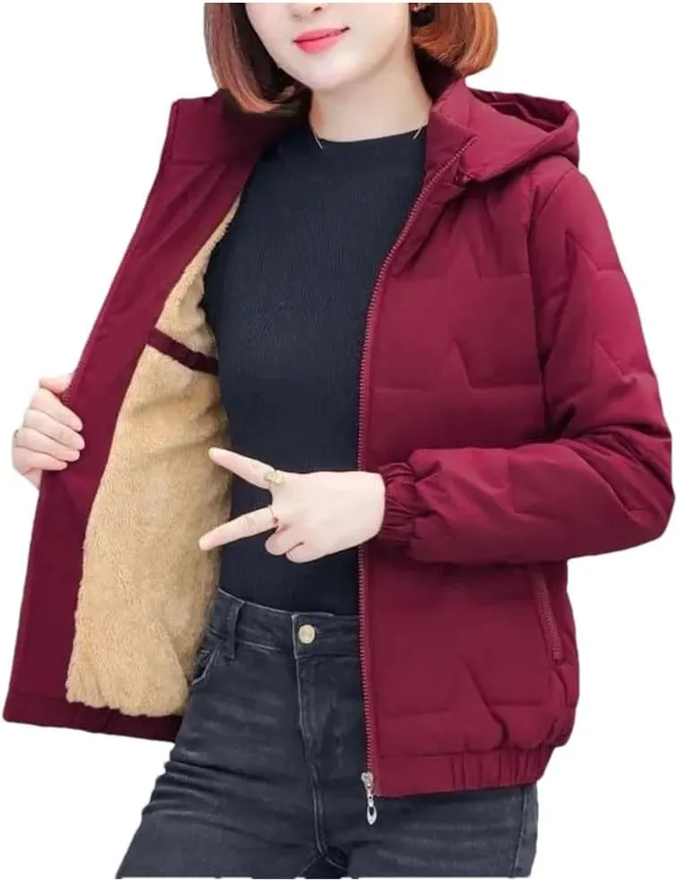 Pegsmio Short Down Cotton-Padded Jacket Ladies Cotton-Padded Jacket Mother Winter Padded Hooded Warm Coat
