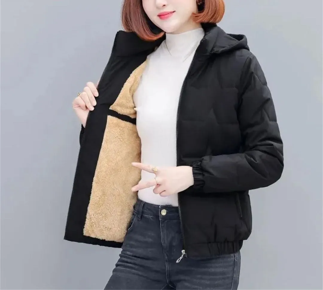 Pegsmio Short Down Cotton-Padded Jacket Ladies Cotton-Padded Jacket Mother Winter Padded Hooded Warm Coat