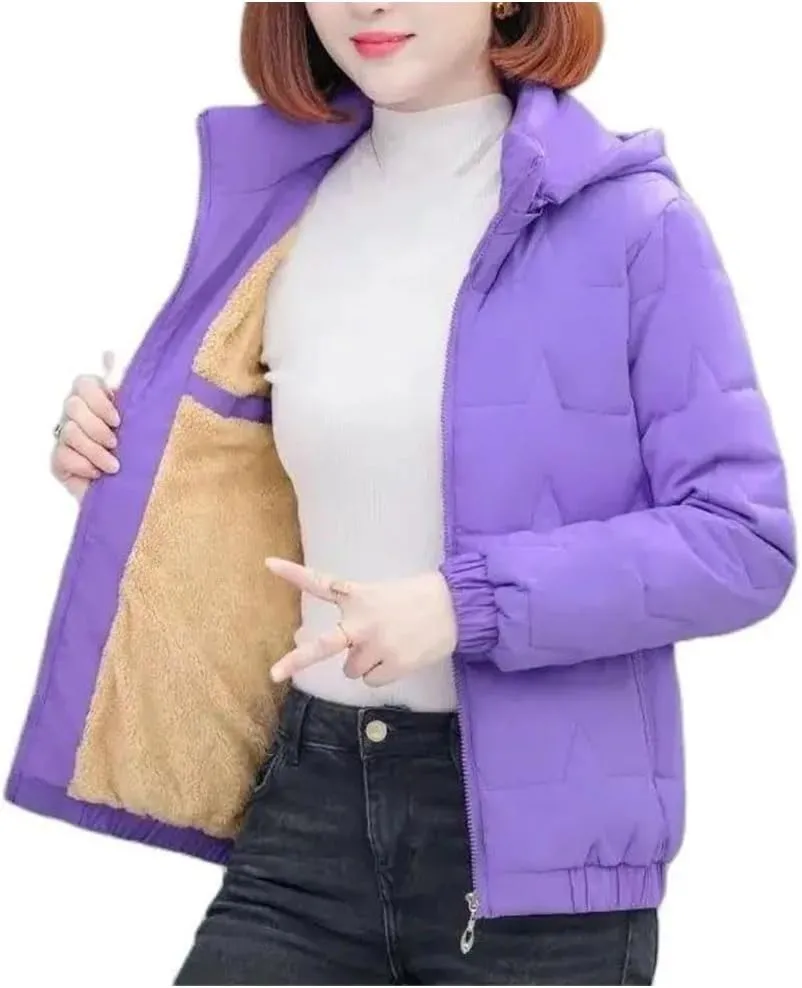 Pegsmio Short Down Cotton-Padded Jacket Ladies Cotton-Padded Jacket Mother Winter Padded Hooded Warm Coat