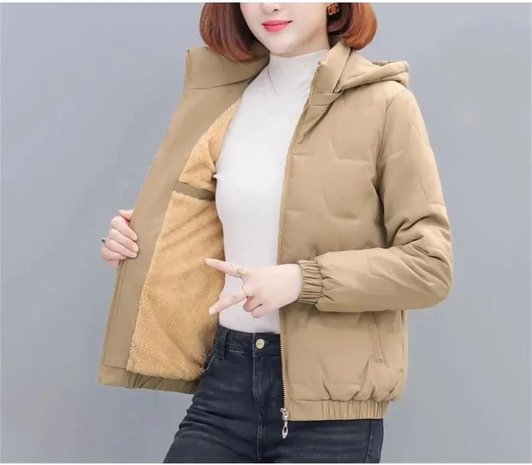Pegsmio Short Down Cotton-Padded Jacket Ladies Cotton-Padded Jacket Mother Winter Padded Hooded Warm Coat
