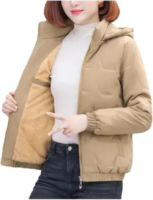 Pegsmio Short Down Cotton-Padded Jacket Ladies Cotton-Padded Jacket Mother Winter Padded Hooded Warm Coat