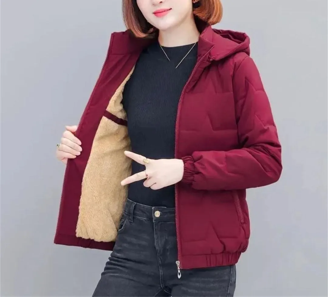 Pegsmio Short Down Cotton-Padded Jacket Ladies Cotton-Padded Jacket Mother Winter Padded Hooded Warm Coat