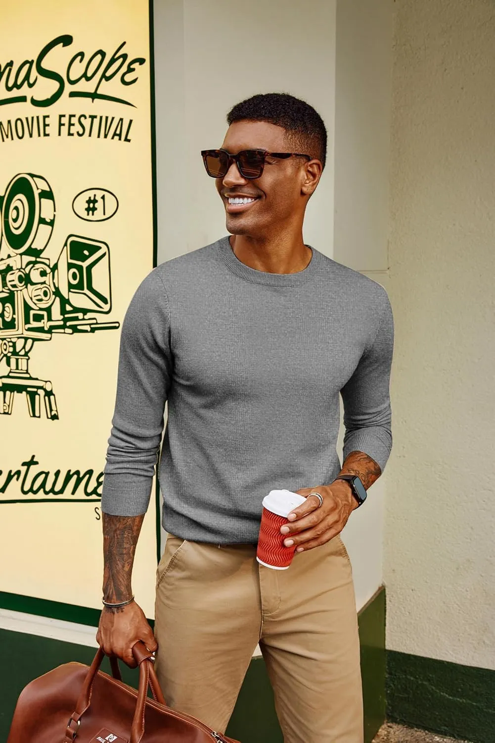 PJ PAUL JONES Men's Sweaters Crewneck Basic Lightweight Wool Blend Knitted Pullover Long Sleeve Shirts for Men