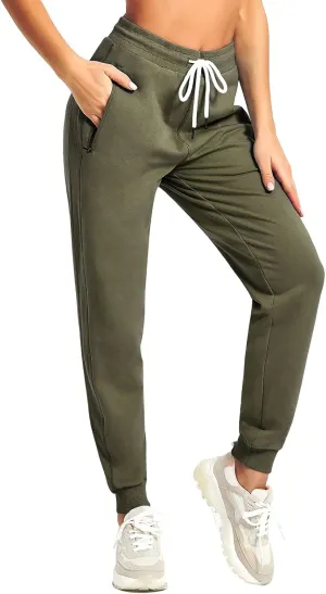 PULI Women Workout Sweatpants Cotton Jogger Ribber Splicing Lounge Sweat Pants with Zipper Pocket