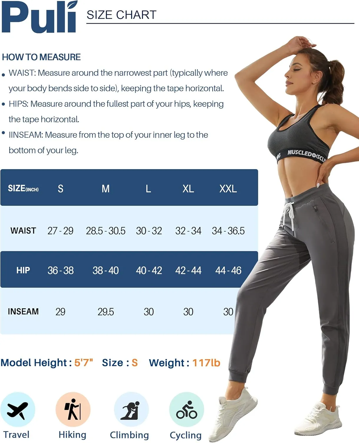 PULI Women Workout Sweatpants Cotton Jogger Ribber Splicing Lounge Sweat Pants with Zipper Pocket
