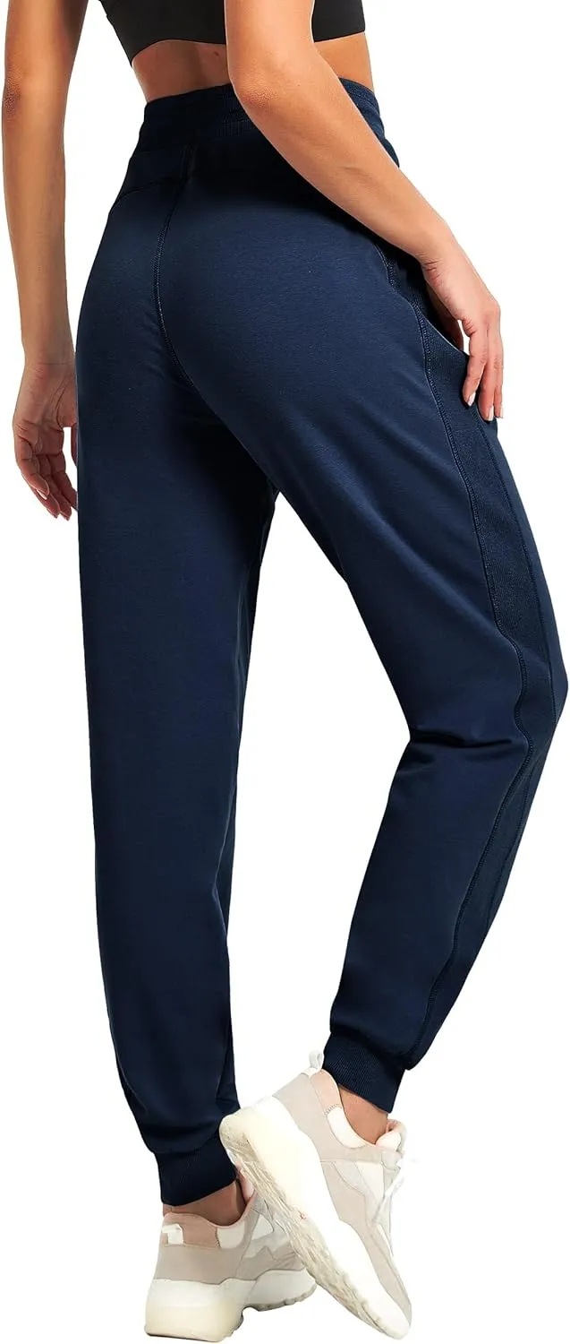 PULI Women Workout Sweatpants Cotton Jogger Ribber Splicing Lounge Sweat Pants with Zipper Pocket