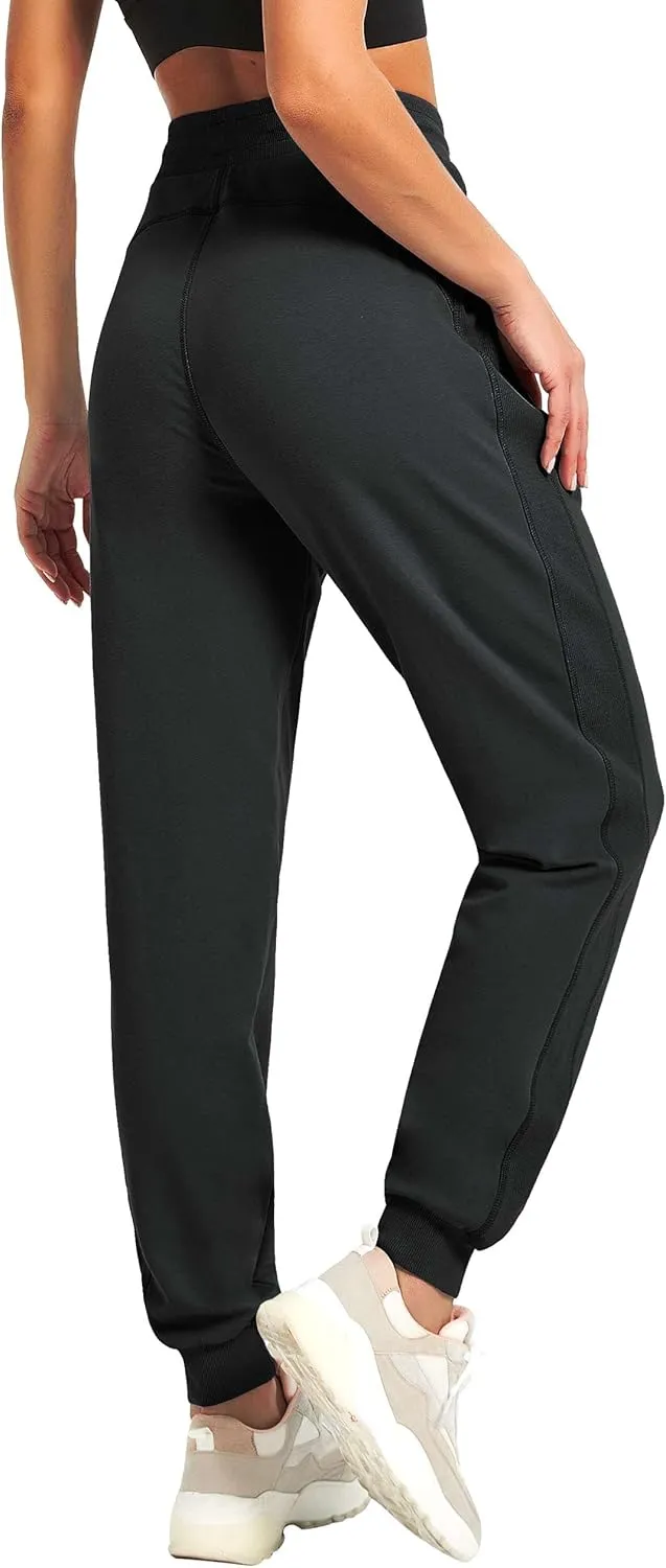 PULI Women Workout Sweatpants Cotton Jogger Ribber Splicing Lounge Sweat Pants with Zipper Pocket