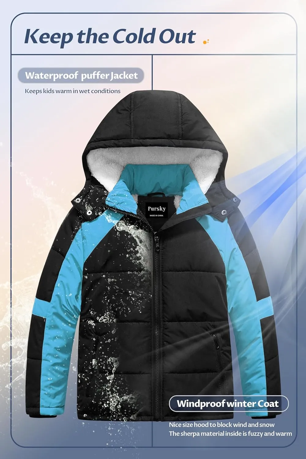 Pursky Boy's Warm Winter Coat Water Resistant Sherpa Outerwear Puffer Jackets With Removable Furry Hood