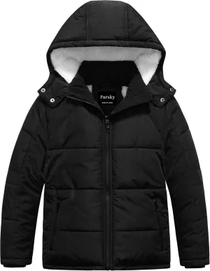 Pursky Boy's Warm Winter Coat Water Resistant Sherpa Outerwear Puffer Jackets With Removable Furry Hood