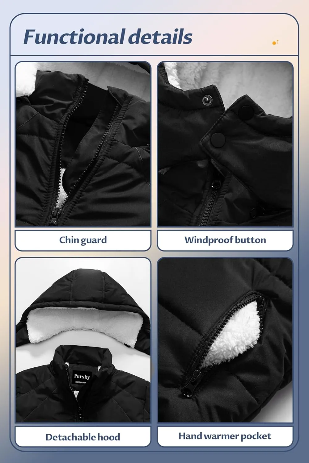 Pursky Boy's Warm Winter Coat Water Resistant Sherpa Outerwear Puffer Jackets With Removable Furry Hood