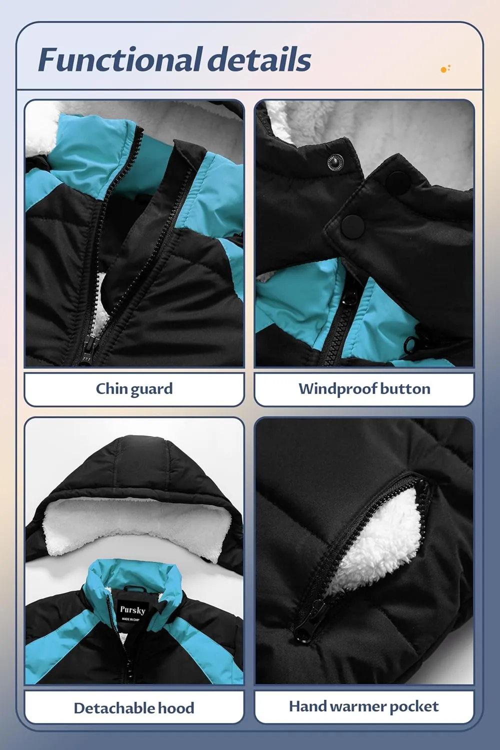 Pursky Boy's Warm Winter Coat Water Resistant Sherpa Outerwear Puffer Jackets With Removable Furry Hood