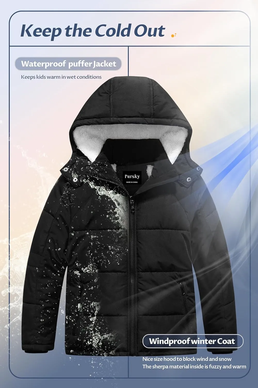 Pursky Boy's Warm Winter Coat Water Resistant Sherpa Outerwear Puffer Jackets With Removable Furry Hood