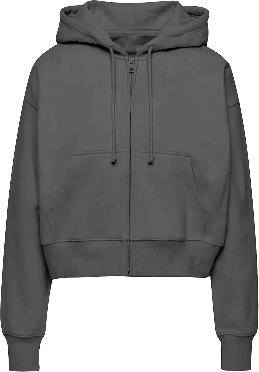 PUWEI Women's Casual Zip Up Drawstring Cropped Hoodie Hooded Crop Jacket Top with Pockets