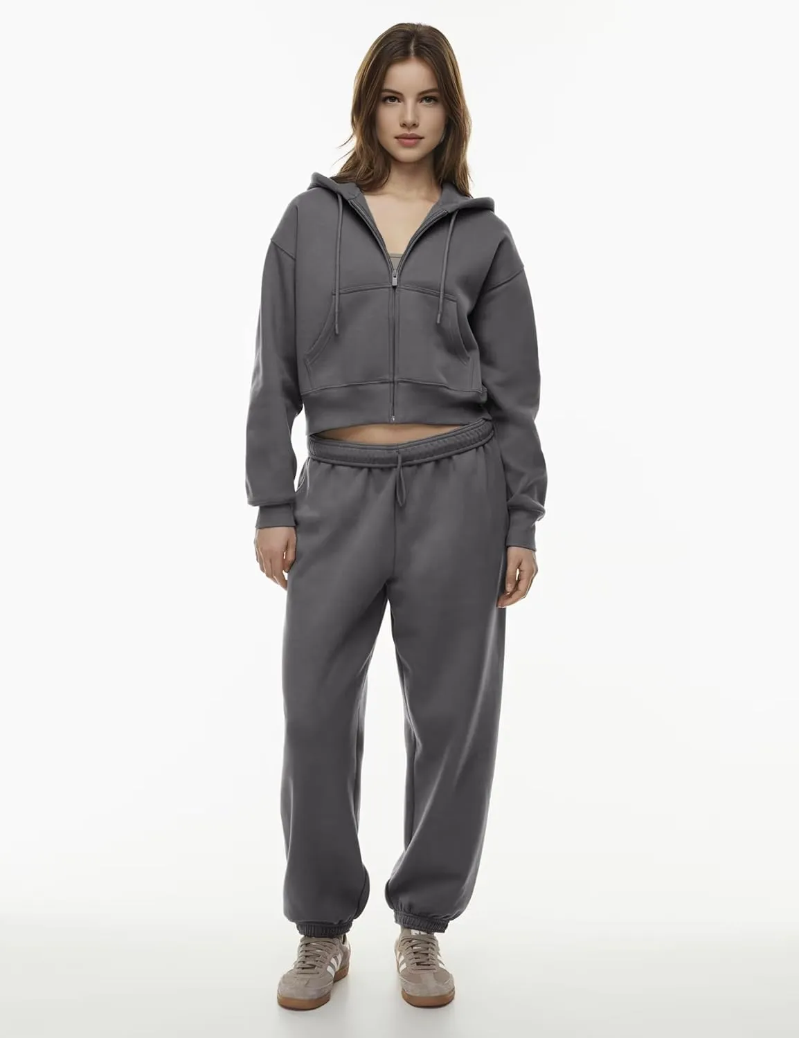 PUWEI Women's Casual Zip Up Drawstring Cropped Hoodie Hooded Crop Jacket Top with Pockets