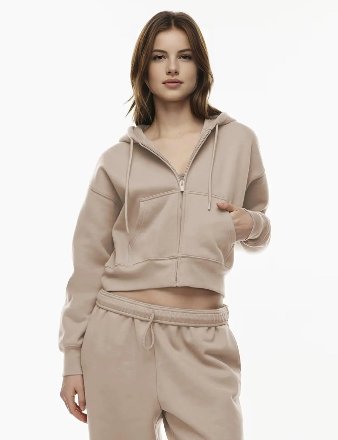 PUWEI Women's Casual Zip Up Drawstring Cropped Hoodie Hooded Crop Jacket Top with Pockets