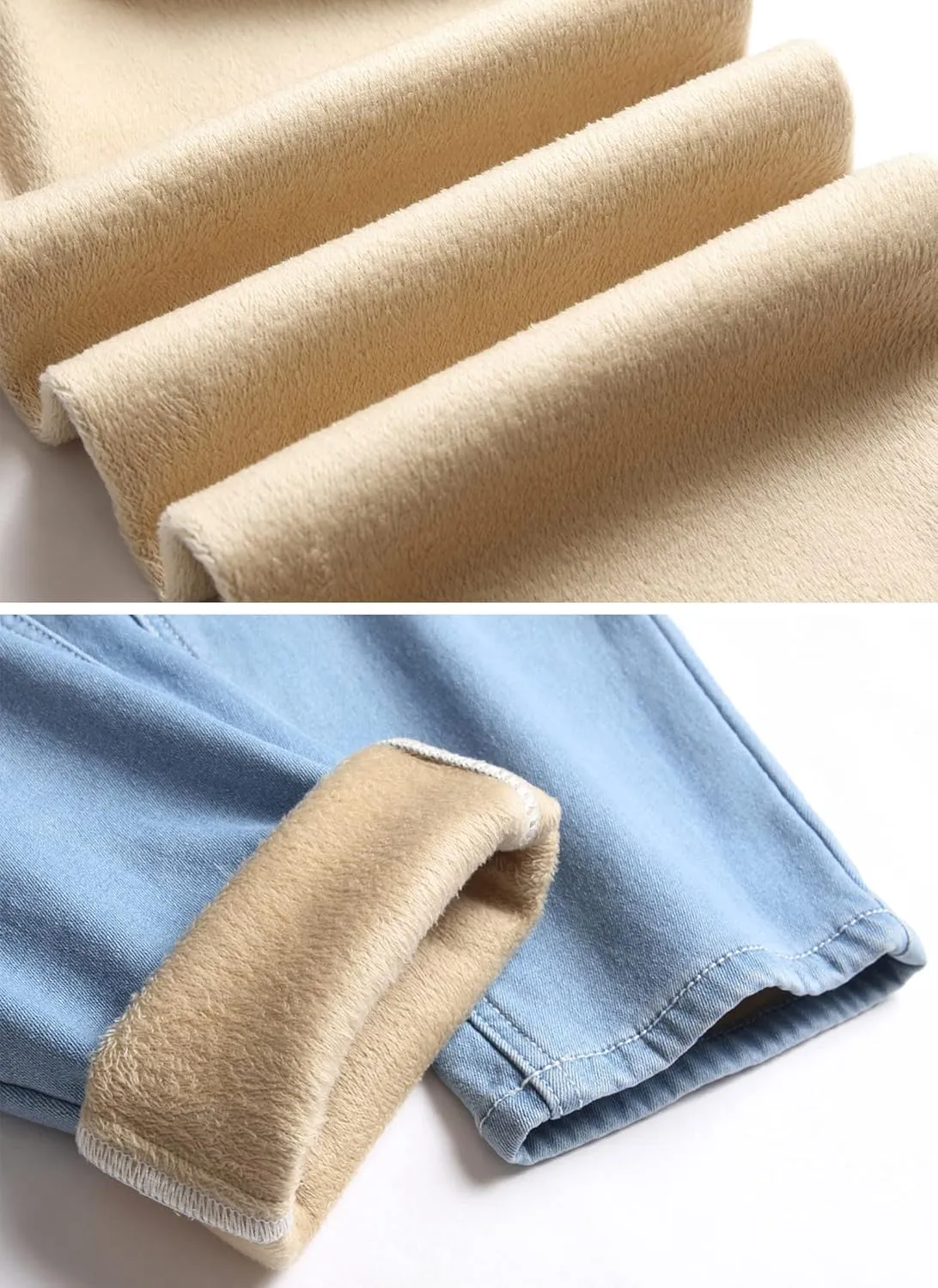 Qazel Vorrlon Men's Fleece Lined Jeans Winter Warm Flannel Skinny Slim Fit Stretch Denim Pants