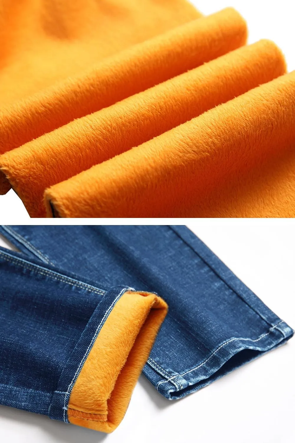 Qazel Vorrlon Men's Fleece Lined Jeans Winter Warm Flannel Skinny Slim Fit Stretch Denim Pants