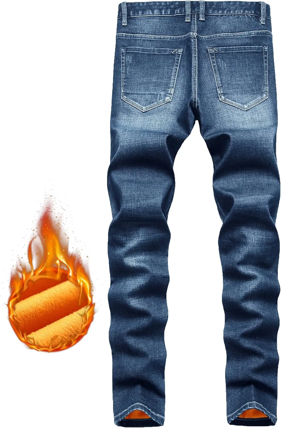 Qazel Vorrlon Men's Fleece Lined Jeans Winter Warm Flannel Skinny Slim Fit Stretch Denim Pants