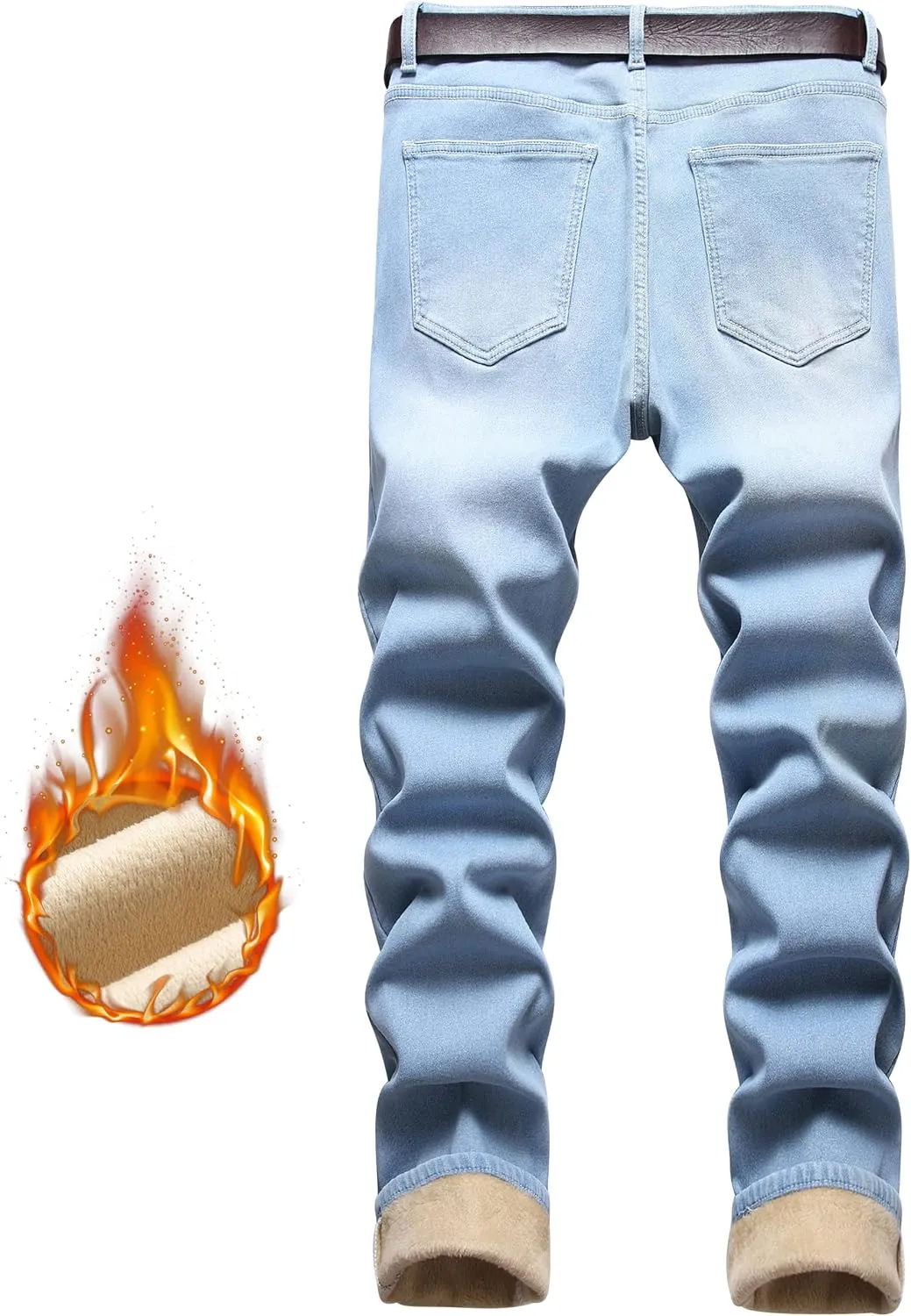 Qazel Vorrlon Men's Fleece Lined Jeans Winter Warm Flannel Skinny Slim Fit Stretch Denim Pants