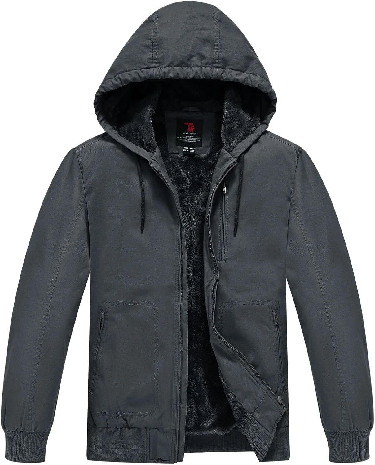Rdruko Men's Work Jackets Flannel Lined Insulated Cotton Workwear Hooded Winter Coats