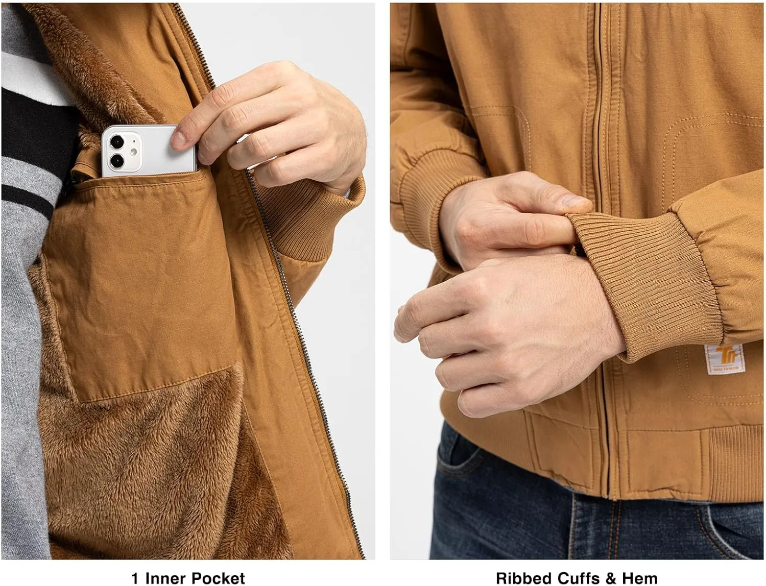 Rdruko Men's Work Jackets Flannel Lined Insulated Cotton Workwear Hooded Winter Coats