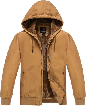 Rdruko Men's Work Jackets Flannel Lined Insulated Cotton Workwear Hooded Winter Coats