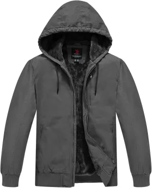 Rdruko Men's Work Jackets Flannel Lined Insulated Cotton Workwear Hooded Winter Coats