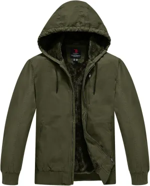 Rdruko Men's Work Jackets Flannel Lined Insulated Cotton Workwear Hooded Winter Coats