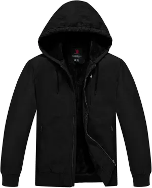 Rdruko Men's Work Jackets Flannel Lined Insulated Cotton Workwear Hooded Winter Coats