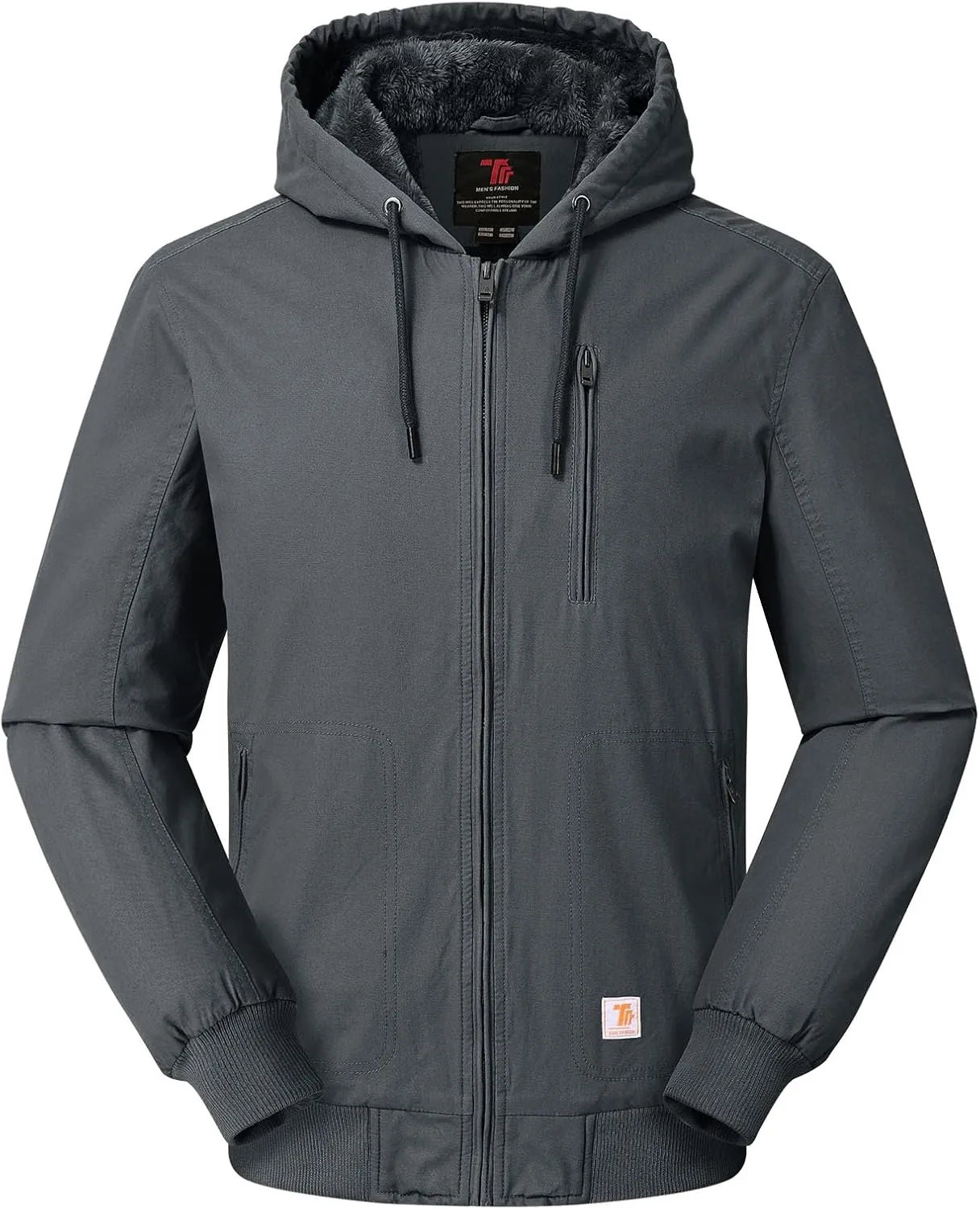 Rdruko Men's Work Jackets Flannel Lined Insulated Cotton Workwear Hooded Winter Coats