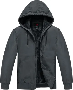 Rdruko Men's Work Jackets Flannel Lined Insulated Cotton Workwear Hooded Winter Coats