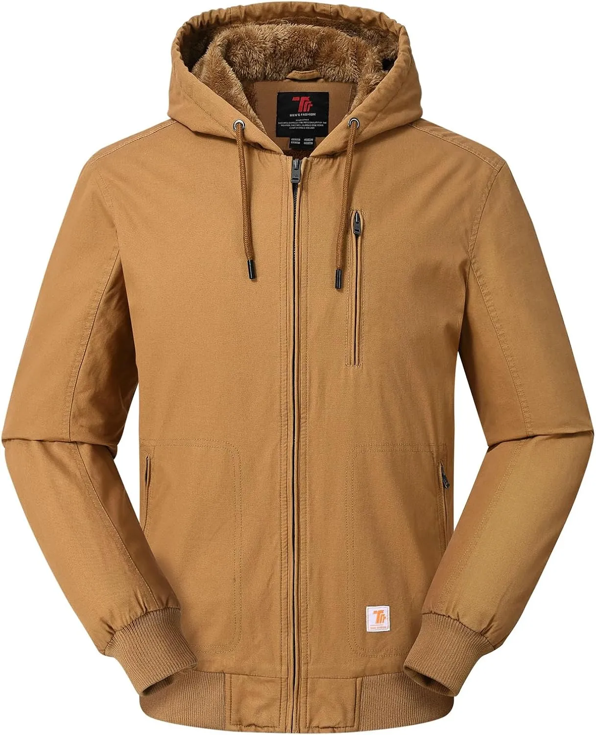 Rdruko Men's Work Jackets Flannel Lined Insulated Cotton Workwear Hooded Winter Coats