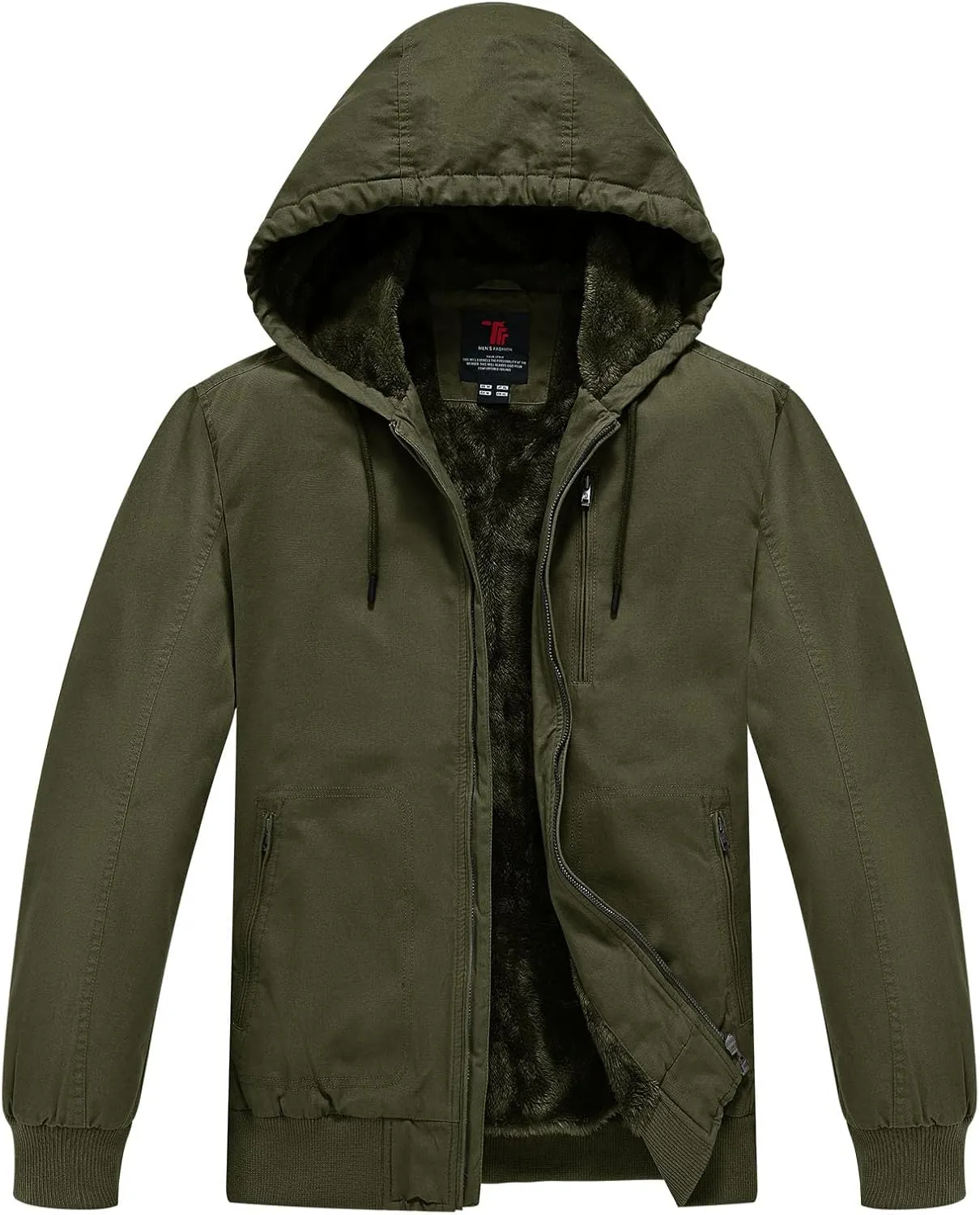 Rdruko Men's Work Jackets Flannel Lined Insulated Cotton Workwear Hooded Winter Coats
