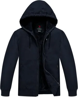 Rdruko Men's Work Jackets Flannel Lined Insulated Cotton Workwear Hooded Winter Coats
