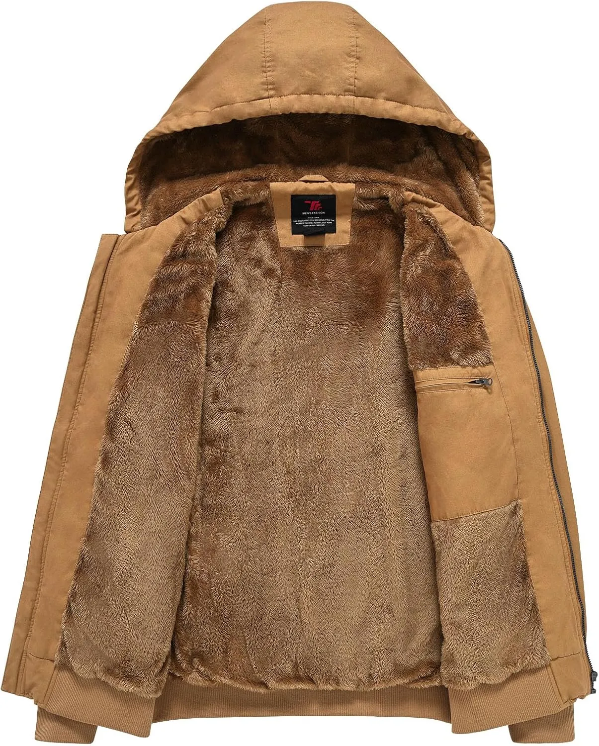 Rdruko Men's Work Jackets Flannel Lined Insulated Cotton Workwear Hooded Winter Coats