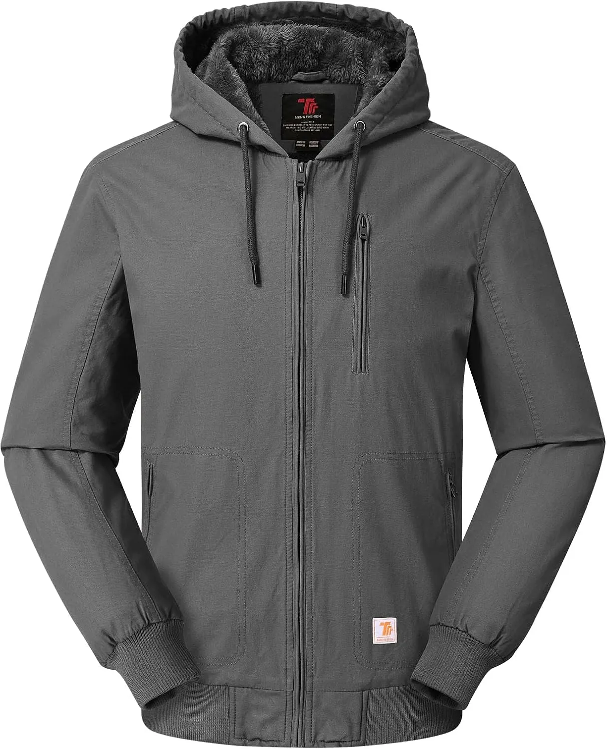 Rdruko Men's Work Jackets Flannel Lined Insulated Cotton Workwear Hooded Winter Coats