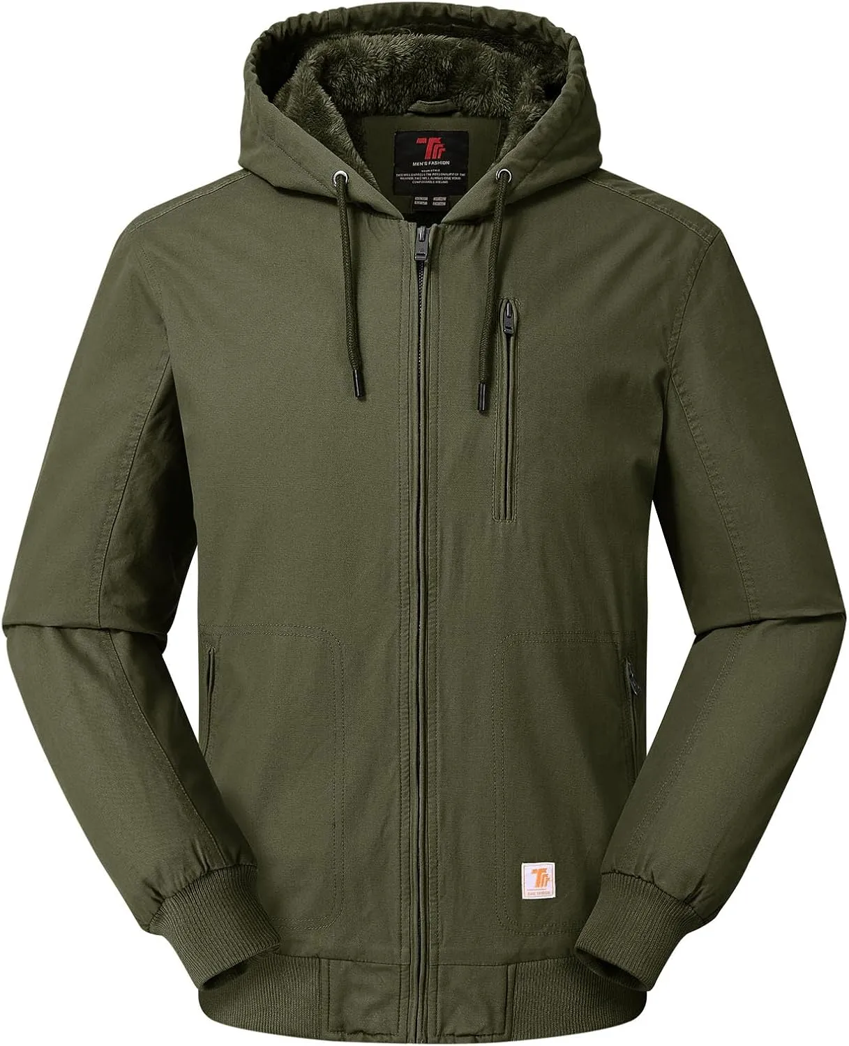 Rdruko Men's Work Jackets Flannel Lined Insulated Cotton Workwear Hooded Winter Coats