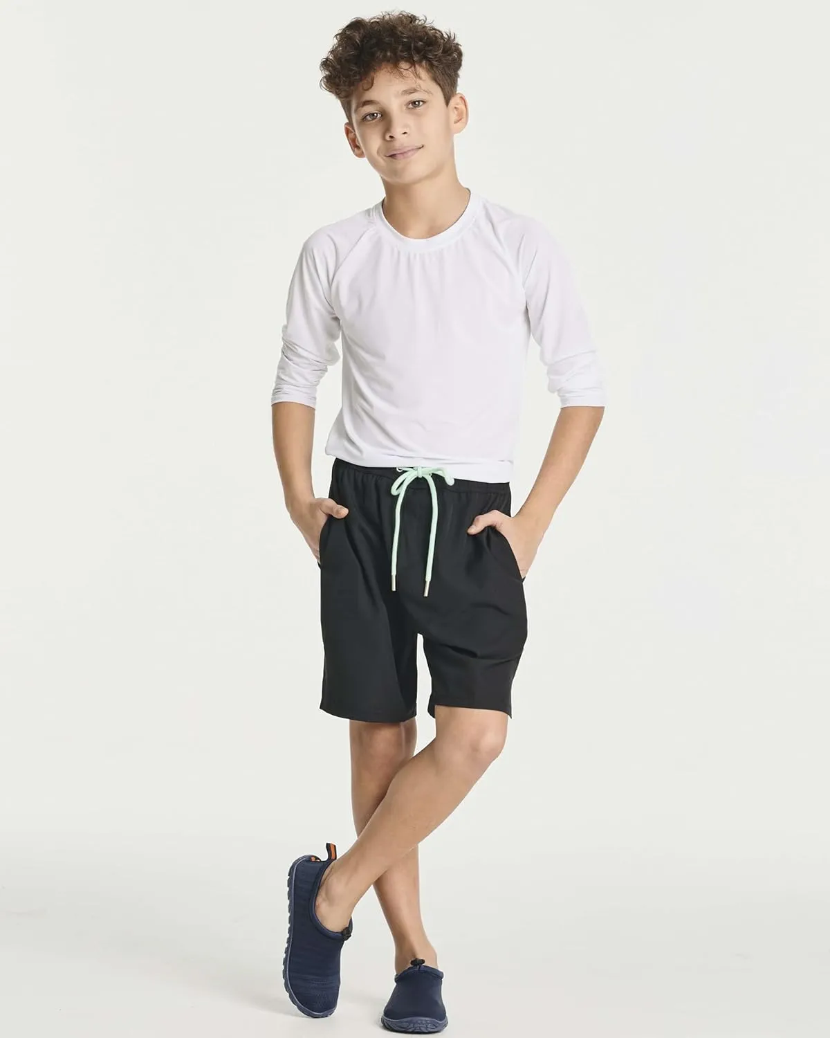 Real Essentials 3 Pack: Boys' 2 in 1 Swim Trunks with Compression Boxer Liner Stretch Beach Board Shorts Quick Dry (Age 4-18)