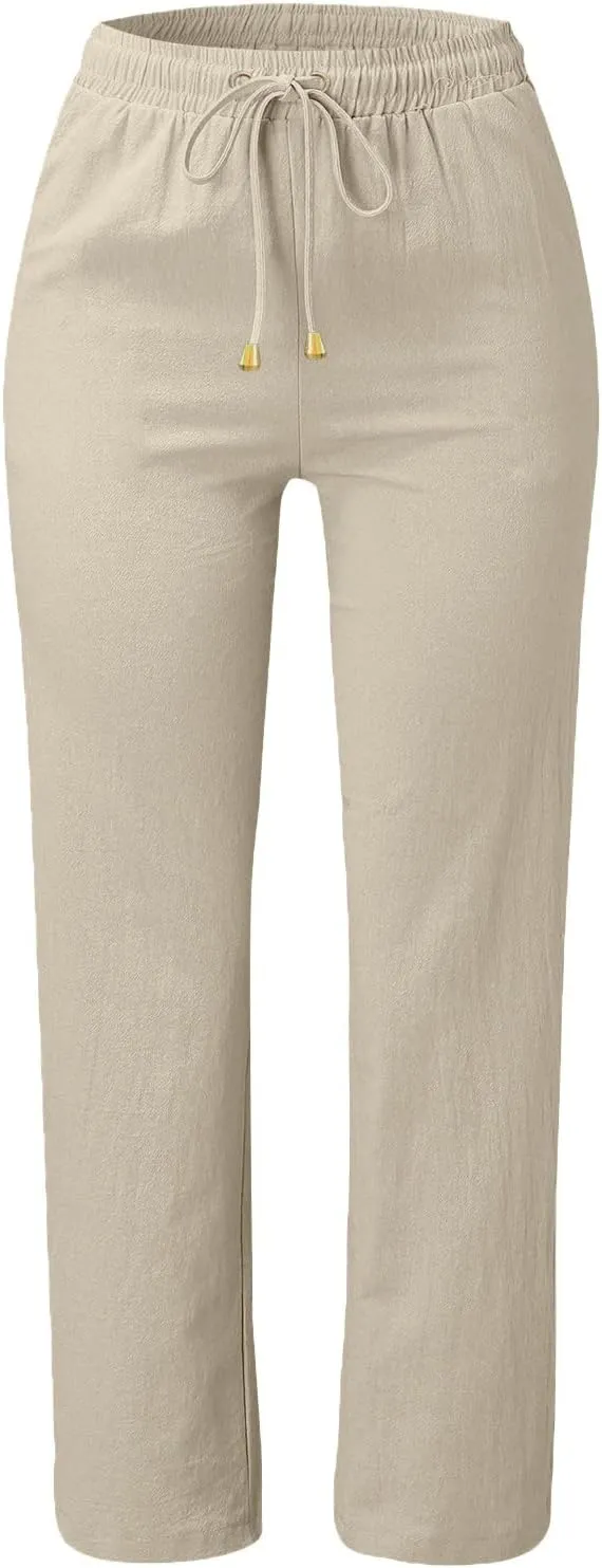 Rvidbe Pants for Women Trendy Women's Drawstring Elastic High Waist Trousers Solid Casual Straight Leg Pants with Pockets