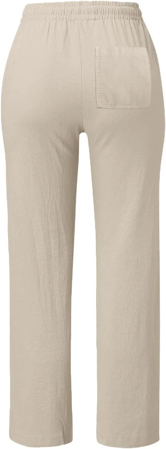 Rvidbe Pants for Women Trendy Women's Drawstring Elastic High Waist Trousers Solid Casual Straight Leg Pants with Pockets