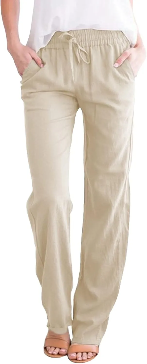 Rvidbe Pants for Women Trendy Women's Drawstring Elastic High Waist Trousers Solid Casual Straight Leg Pants with Pockets