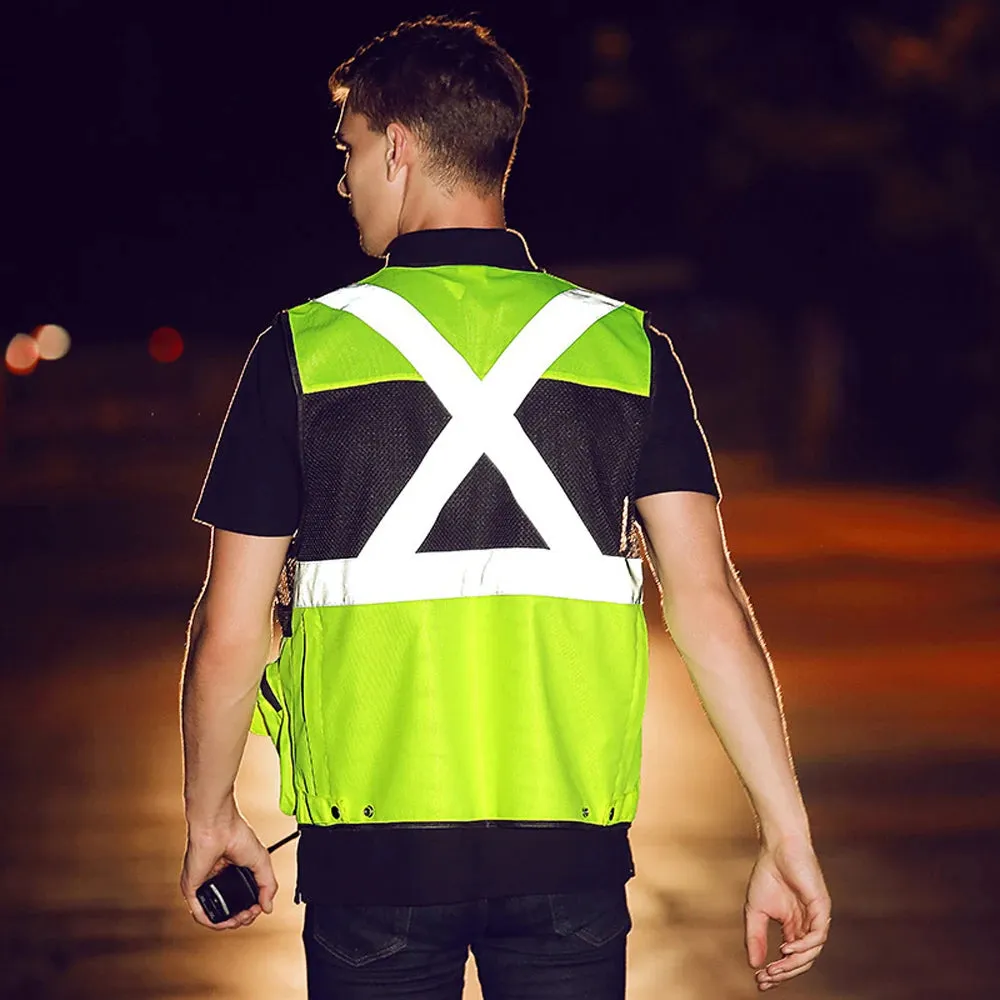 Safety Vest with Pockets High Visibility Reflective Strap Zip Front Breathable Construction Traffic Vest for Men Women
