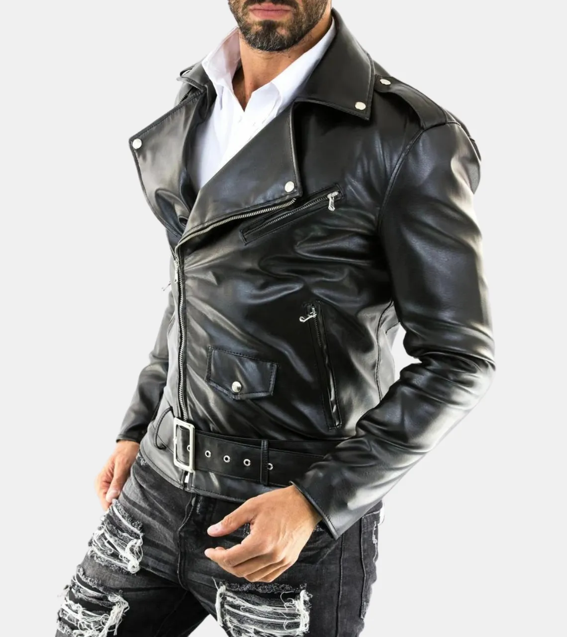 Sam Belted Men's Biker Leather Jacket