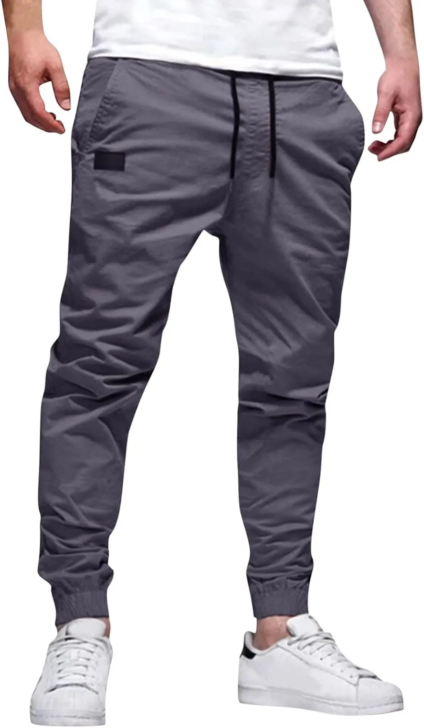 sdbrld Cargo Pants For Men Mens Outdoor Hiking Joggers Pants Solid Casual Mid Waist Drawstring Cargo Pants with Pockets