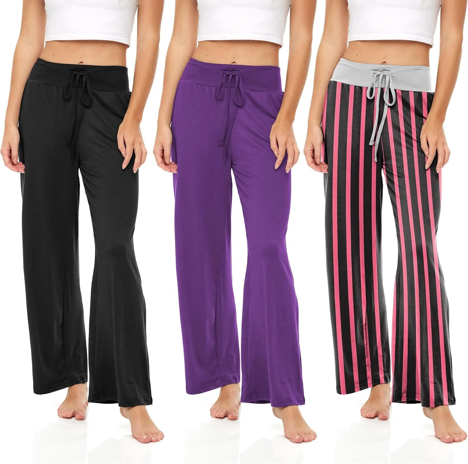 Sexy Basics Womens Lounge Pants | Wide Leg Hi Waisted - Ultra Soft Drawstring PJ Bottoms | Multi Packs & Colors