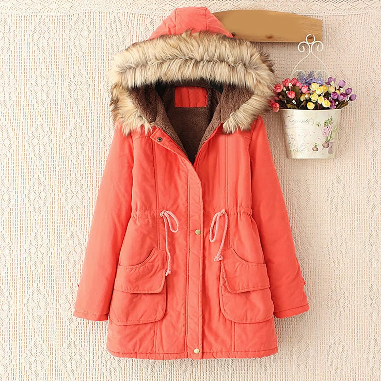 SMIDOW Winter Coats For Women 2023 Trendy Thicken Puffer Jackets With Faux Fur Hood Warm Parka Coat Outwear