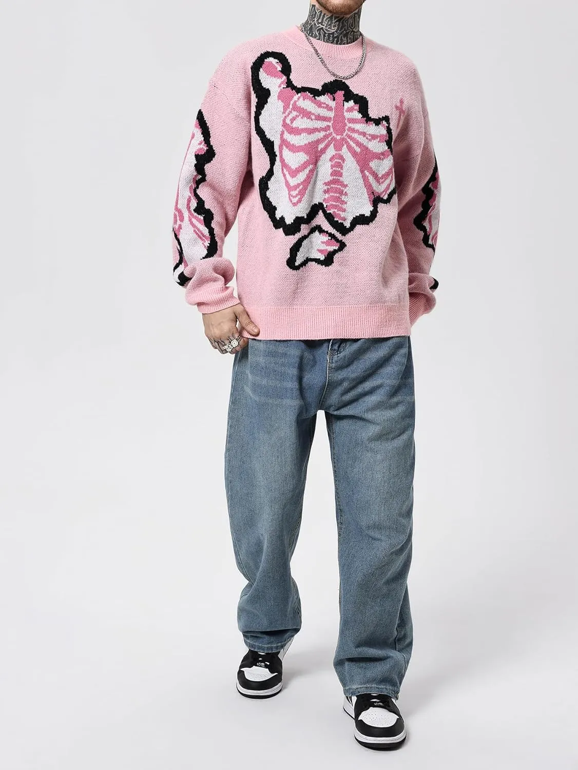 SOLY HUX Men's Sweater Graphic Print Drop Shoulder Long Sleeve Crewneck Pullover Tops