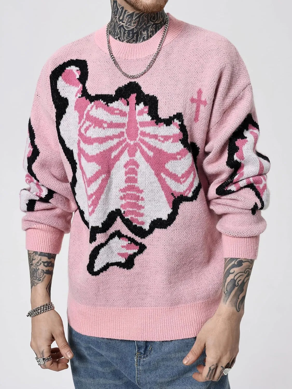SOLY HUX Men's Sweater Graphic Print Drop Shoulder Long Sleeve Crewneck Pullover Tops
