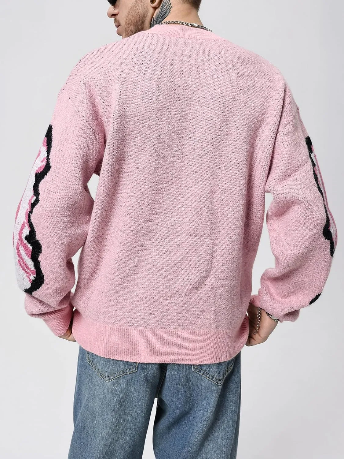 SOLY HUX Men's Sweater Graphic Print Drop Shoulder Long Sleeve Crewneck Pullover Tops
