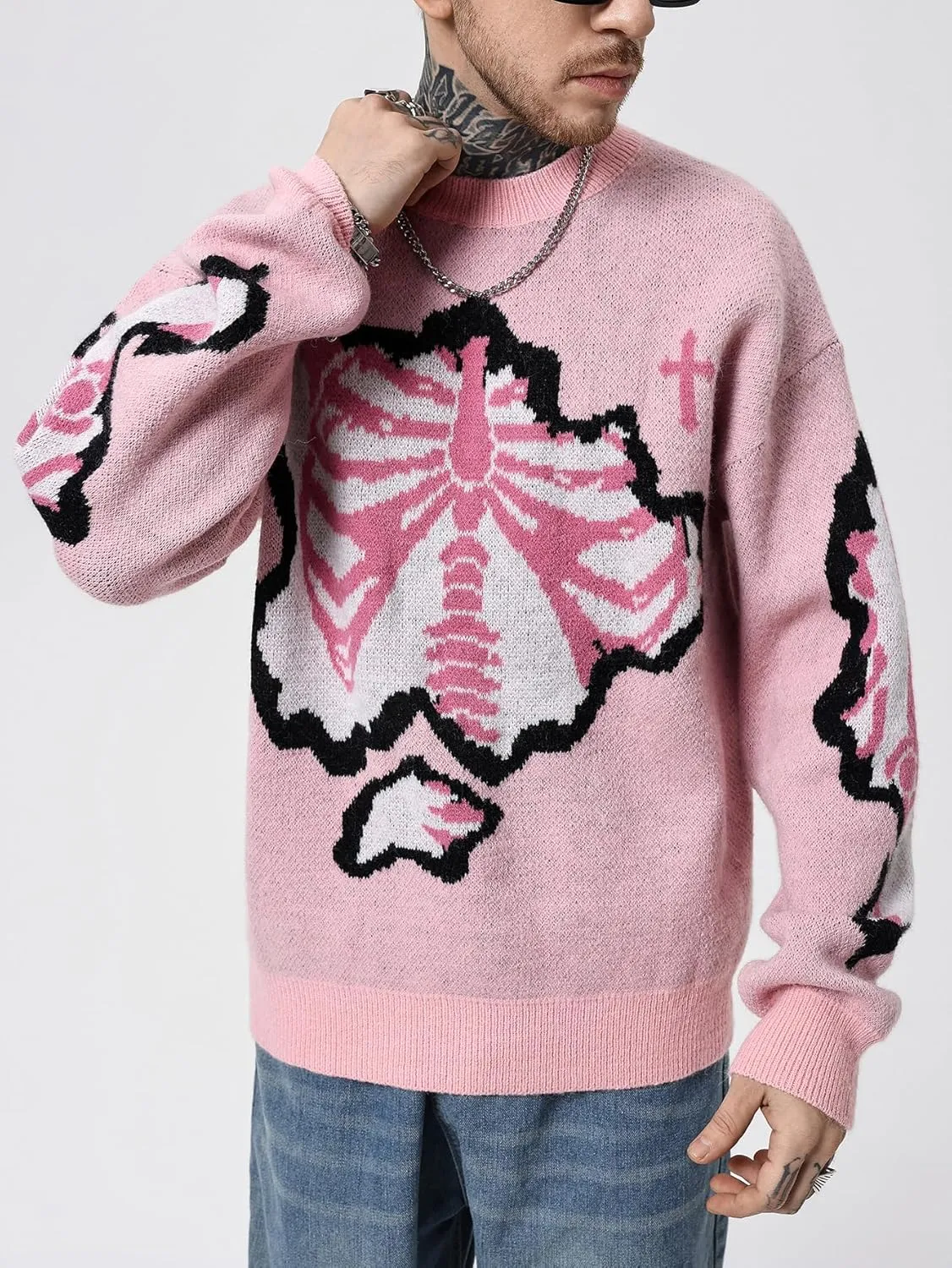 SOLY HUX Men's Sweater Graphic Print Drop Shoulder Long Sleeve Crewneck Pullover Tops